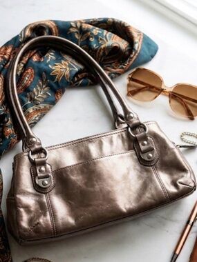 Giani Bernini Metallic Brown Shoulder Bag Handbag Purse Bronze Shimmer Whimseyg